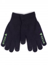 Rękawiczki chłopięce pięciopalczaste czarne z zielonym logo z ABS dotykowe