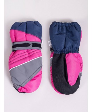 Rękawiczki narciarskie dziewczęce jednopalczaste różowo-granatowe