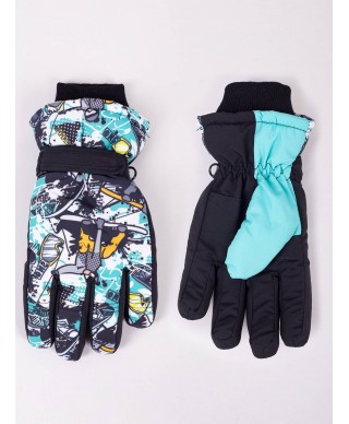 Rękawiczki narciarskie chłopięce pięciolaczaste zimowy wzór