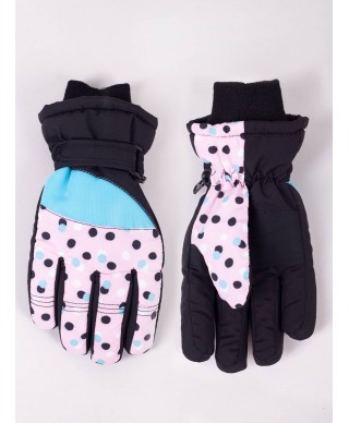 Rękawiczki narciarskie dziewczęce pięciopalczaste kropeczki