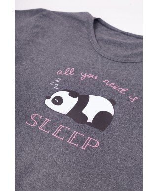 Koszula nocna dziewczęca bawełniana grafitowa panda